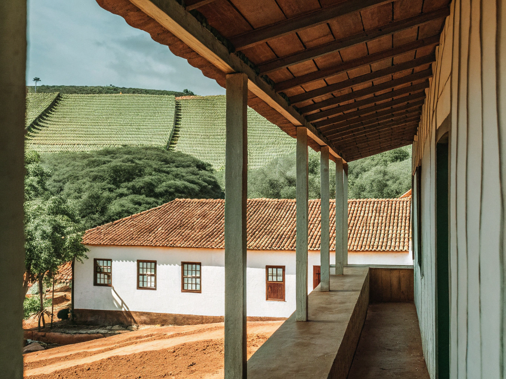 View from a farmhouse veranda onto terraced coffee plantations in Oeste de Minas.