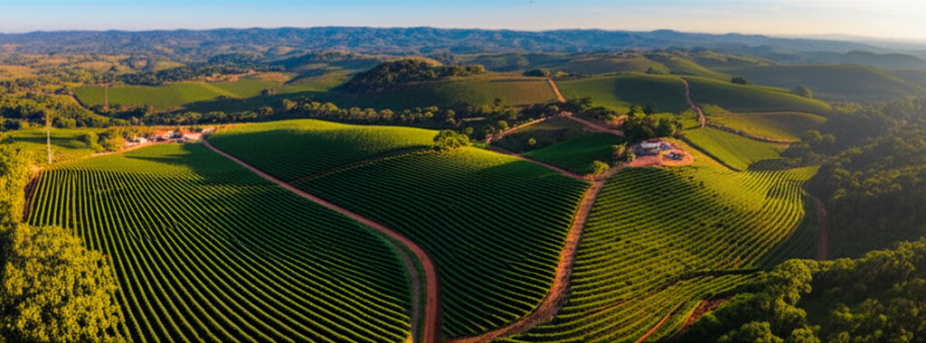 Panoramic view of a Sul de Minas coffee farm
