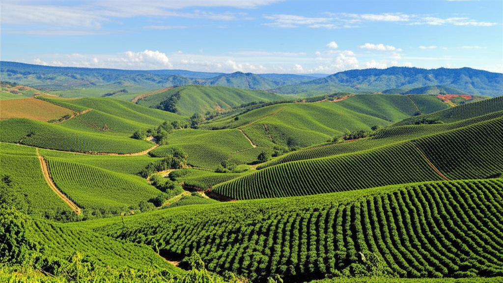 Panoramic view of the mountainous coffee region of Montanhas de Minas.